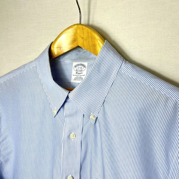 Brooks Brothers Blue White Striped Classic Fit Buttondown LS Shirt Sz 17-36 - Picture 1 of 9